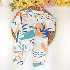 Summer Baskılı Önden Çıtçıtlı Patiksiz %100 Pamuk Tulum