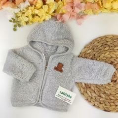 Kapüşonlu Fermuarlı Peluş Bebek Hırkası