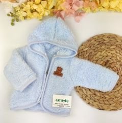Kapüşonlu Fermuarlı Peluş Bebek Hırkası