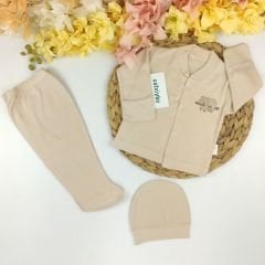 Kahve Koala Baskılı Raporlu Kendinden Eldivenli Bereli Pijama -%100 Pamuk