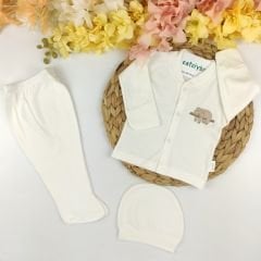 Krem Koala Baskılı Raporlu Kendinden Eldivenli Bereli Pijama -%100 Pamuk