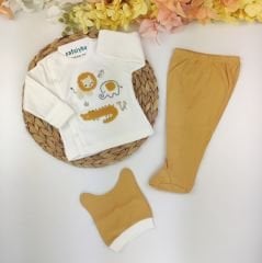 Nakışlı Kendinden Eldivenli Bereli %100 Pamuklu Pijama Takım