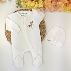 Geyikli %100 Pamuk Patikli Fermuarlı Bereli Tulum