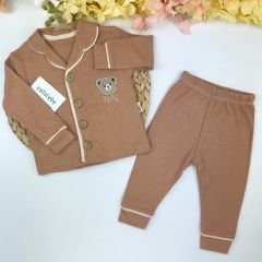 Ayıcıklı Raporlu Kumaş %100 Pamuklu Pijama Takım
