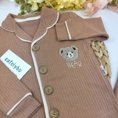 Ayıcıklı Raporlu Kumaş %100 Pamuklu Pijama Takım