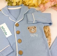 Ayıcıklı Raporlu Kumaş %100 Pamuklu Pijama Takım