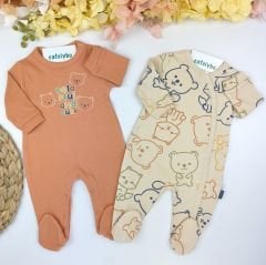 Ayıcıklı %100 Pamuklu Patikli 2'li Tulum