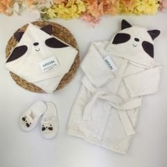 Rakun %100 Pamuk 3 Parça Bornoz Set