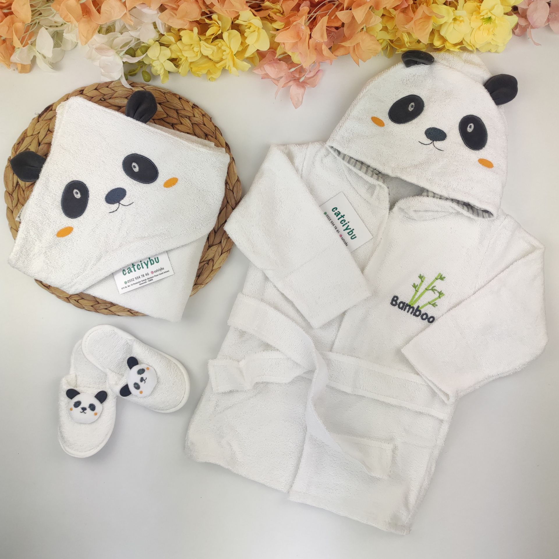 Panda %100 Pamuk 3 Parça Bornoz Set