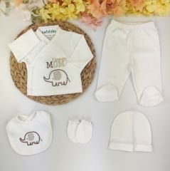 Mom Nakışlı %100 Pamuklu O-Eko Tex Sertifikalı 5 Parça Hastane Çıkışı