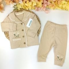 Papatya Nakışlı %100 Pamuklu Pijama Takım