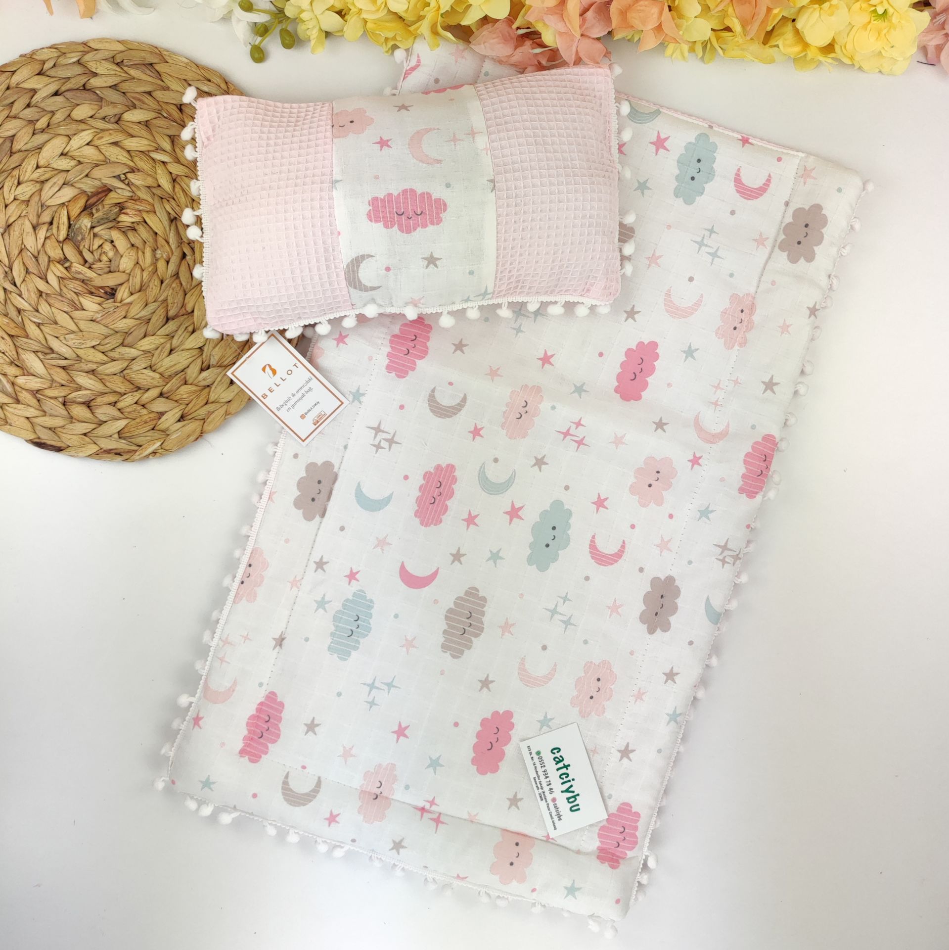 Çift Taraflı %100 Pamuklu Ponponlu Alt Açma 70*40 cm