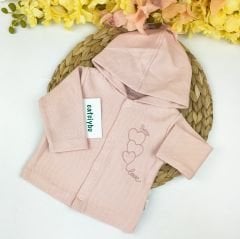 Kalpli Nakışlı Önden Çıtçıtlı Kapüşonlu Hırka