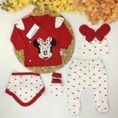 Minnie Baskılı Kalpli %100 Pamuk 5 Parça Hastane Çıkışı