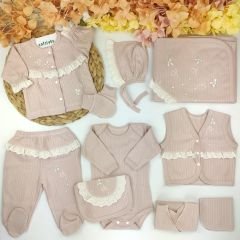 Kelebek Nakışlı %100 Pamuklu 10 Parça Hastane Çıkışı