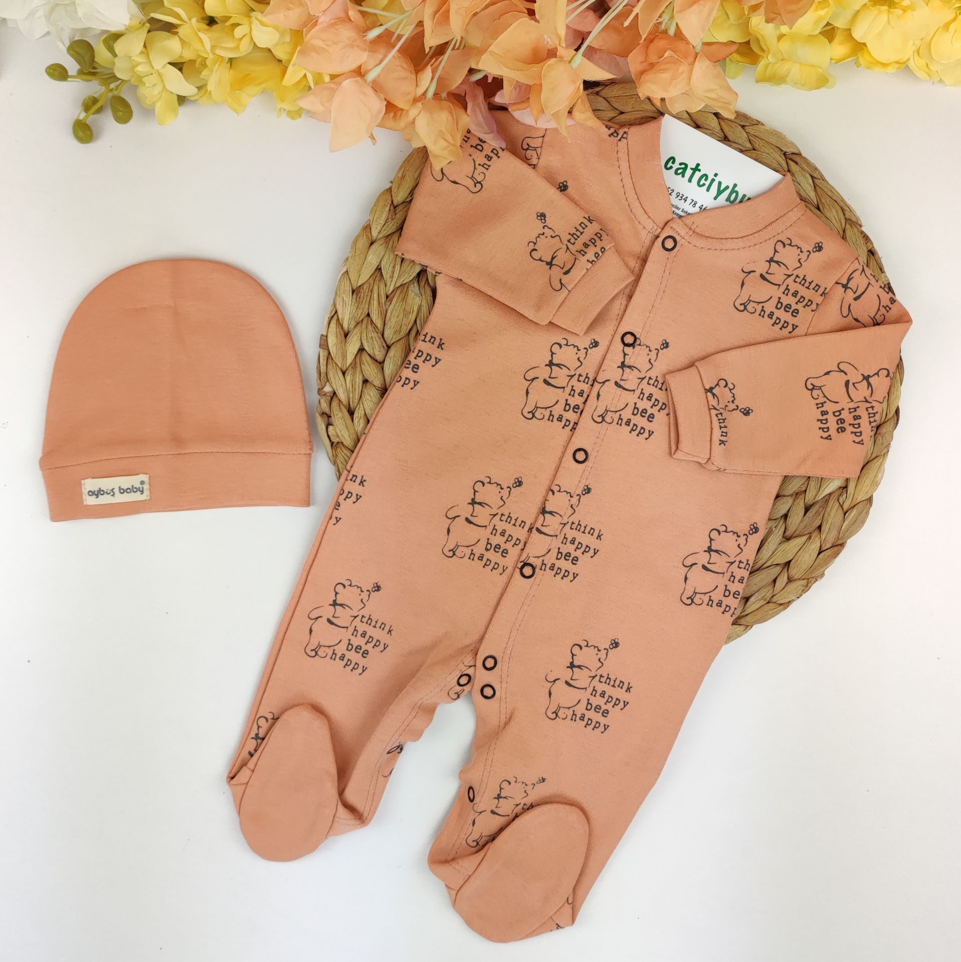 Pooh Bereli Önden Çıtçıtlı %100 Pamuklu Patikli Tulum
