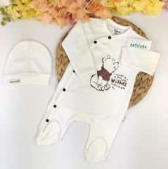 Pooh Bereli Önden Çıtçıtlı %100 Pamuklu Patikli Tulum