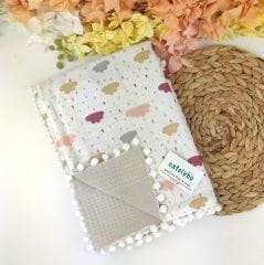 Pikeli Müslin %100 Pamuklu Çift Taraflı 95*105 cm Ponponlu Battaniye