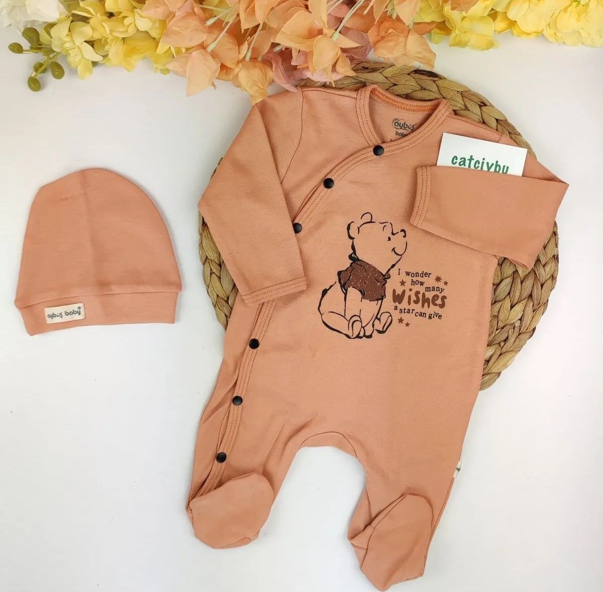 Pooh Bereli Önden Çıtçıtlı %100 Pamuklu Patikli Tulum