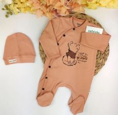 Pooh Bereli Önden Çıtçıtlı %100 Pamuklu Patikli Tulum