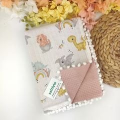 Pikeli Müslin %100 Pamuklu Çift Taraflı 95*105 cm Ponponlu Battaniye