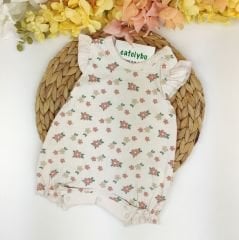 Çiçek Baskılı %100 Pamuk Yazlık Kısa Tulum