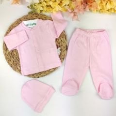 Pembe Fitilli Bereli %100 Pamuk 3'lü Takım