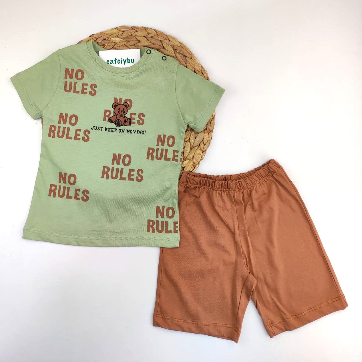 No Rules Ayıcık Baskılı Tişört Şort Erkek Bebek Takım 6-9/9-12/12-18/18-24 Ay