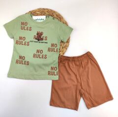 No Rules Ayıcık Baskılı Tişört Şort Erkek Bebek Takım 6-9/9-12/12-18/18-24 Ay