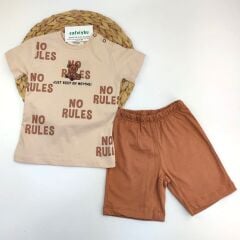No Rules Ayıcık Baskılı Tişört Şort Erkek Bebek Takım 6-9/9-12/12-18/18-24 Ay