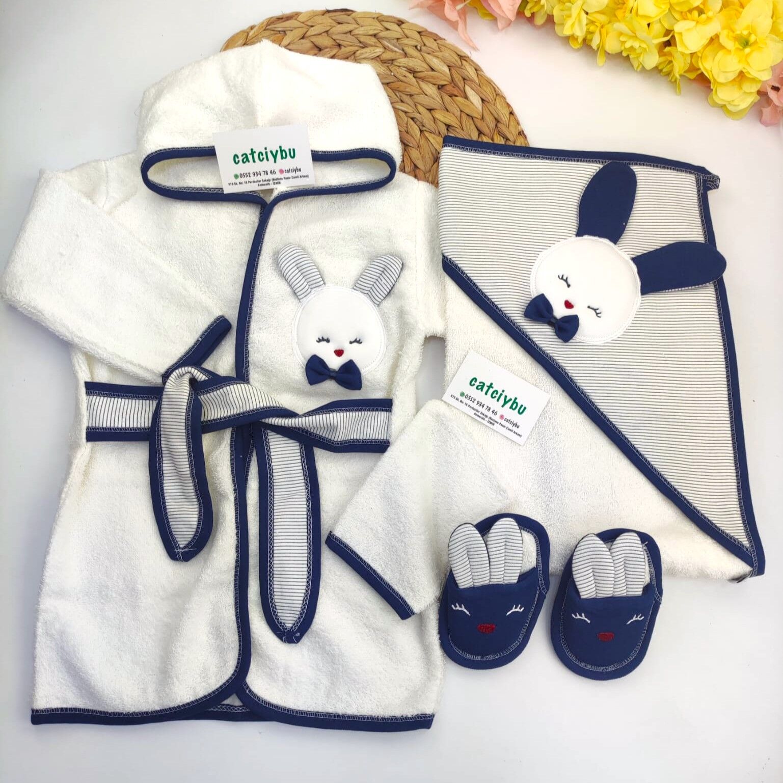 Tavşan %100 Pamuk 0ekotex Setifikalı 4 Parça Bornoz Set