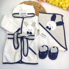 Tavşan %100 Pamuk 0ekotex Setifikalı 4 Parça Bornoz Set