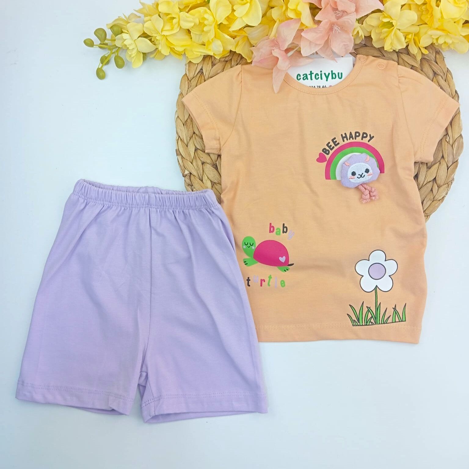 Be Happy Baskılı Tişört Şort Kız Bebek Takım 3-6/9-12/12-18/18-24 Ay