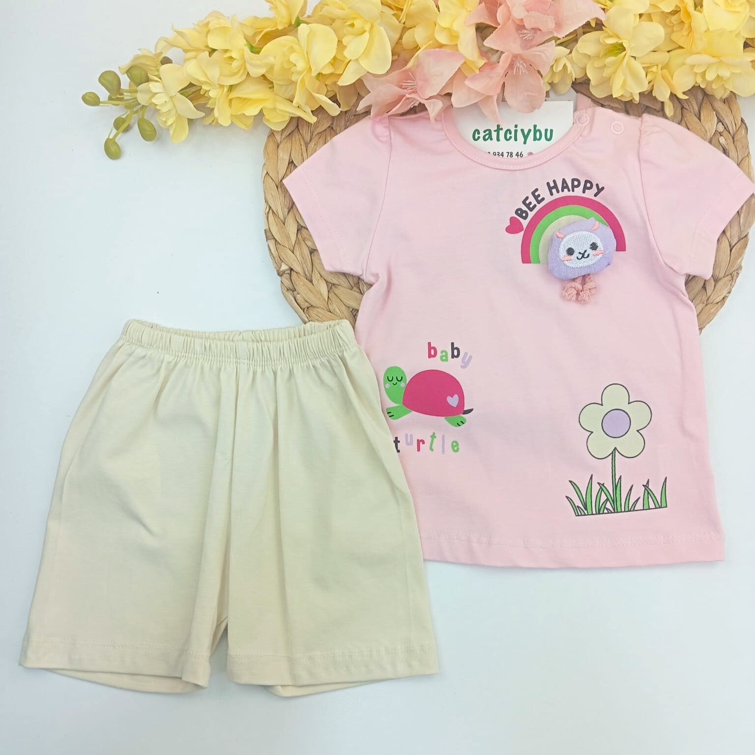 Be Happy Baskılı Tişört Şort Kız Bebek Takım 3-6/9-12/12-18/18-24 Ay