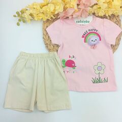 Be Happy Baskılı Tişört Şort Kız Bebek Takım 3-6/9-12/12-18/18-24 Ay
