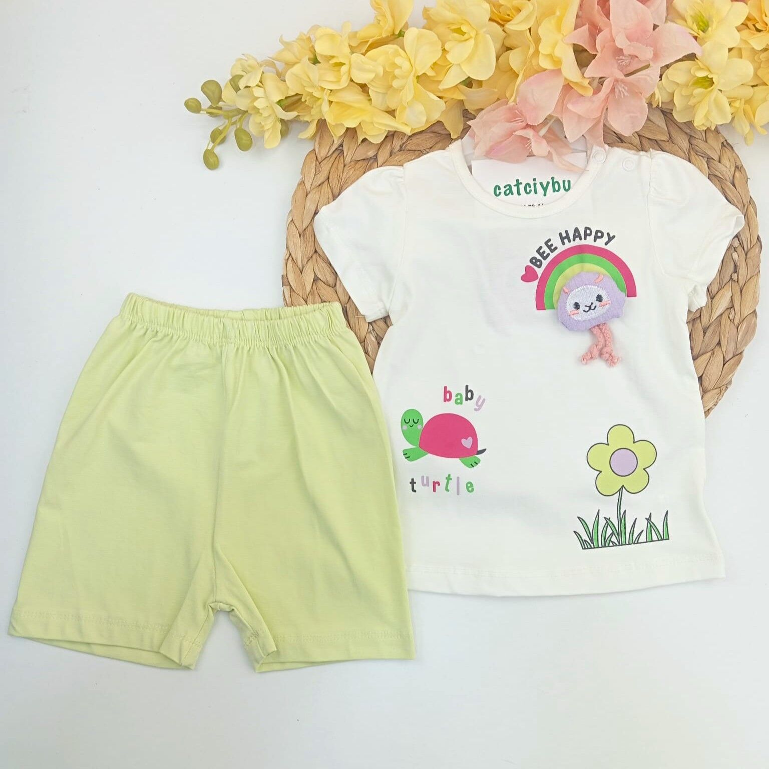 Be Happy Baskılı Tişört Şort Kız Bebek Takım 3-6/9-12/12-18/18-24 Ay