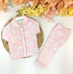 Bulutlu Önden Çıtçıtlı %100 Pamuklu Pijama Takım