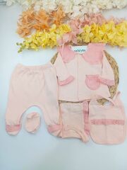 Fistolu Yenidoğan Kız Bebek 5li Zıbın Set