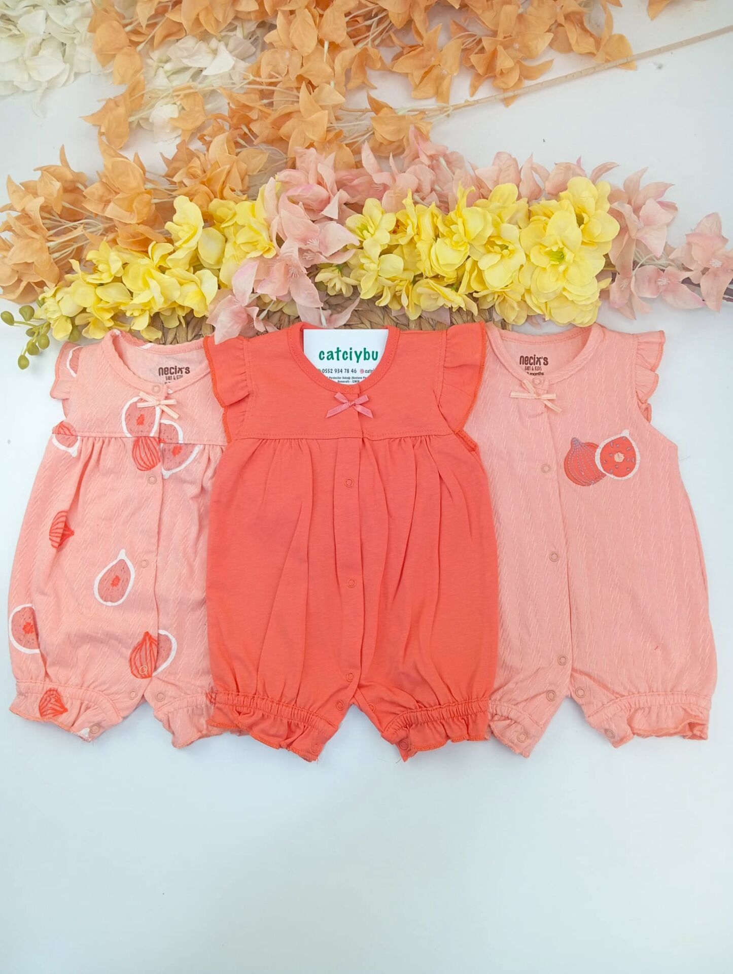 Fig Summer Kız Bebek Yazlık 3lü Şort Tulum 0-3/3-6 Ay