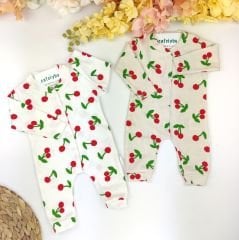 Kirazlı %100 Pamuklu Önden Çıtçıtlı Patiksiz Tulum