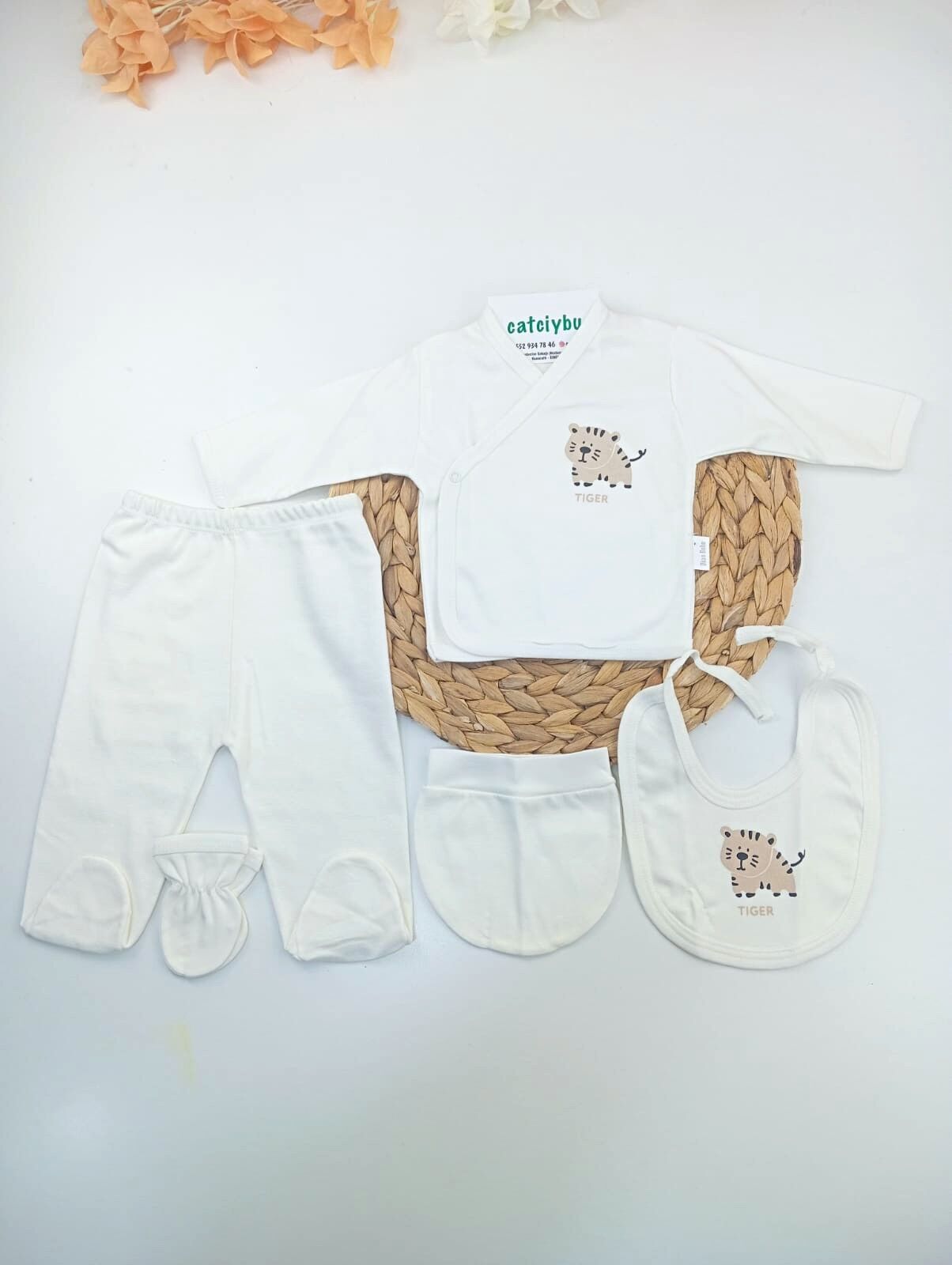 Tiger Baskılı Yenidoğan Erkek Bebek 5li Zıbın Set