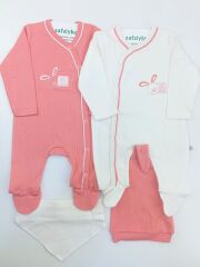 Fitilli Kız Bebek 4 Parça Tulum Set 0-3/3-6 Ay