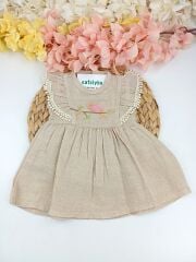 Kuş Nakışlı  Kız Bebek  Elbise 3-6/6-9/9-12 Ay