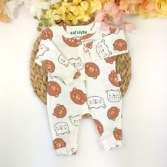 Ayılı Önden Çıtçıtlı Patiksiz %100 Pamuklu Tulum