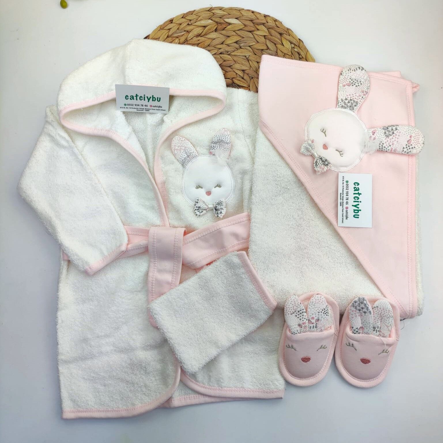 Tavşan %100 Pamuk 0ekotex Setifikalı 4 Parça Bornoz Set