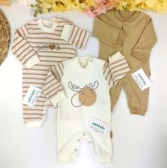 Geyik Baskılı %100 Pamuk 3'lü Tulum Set